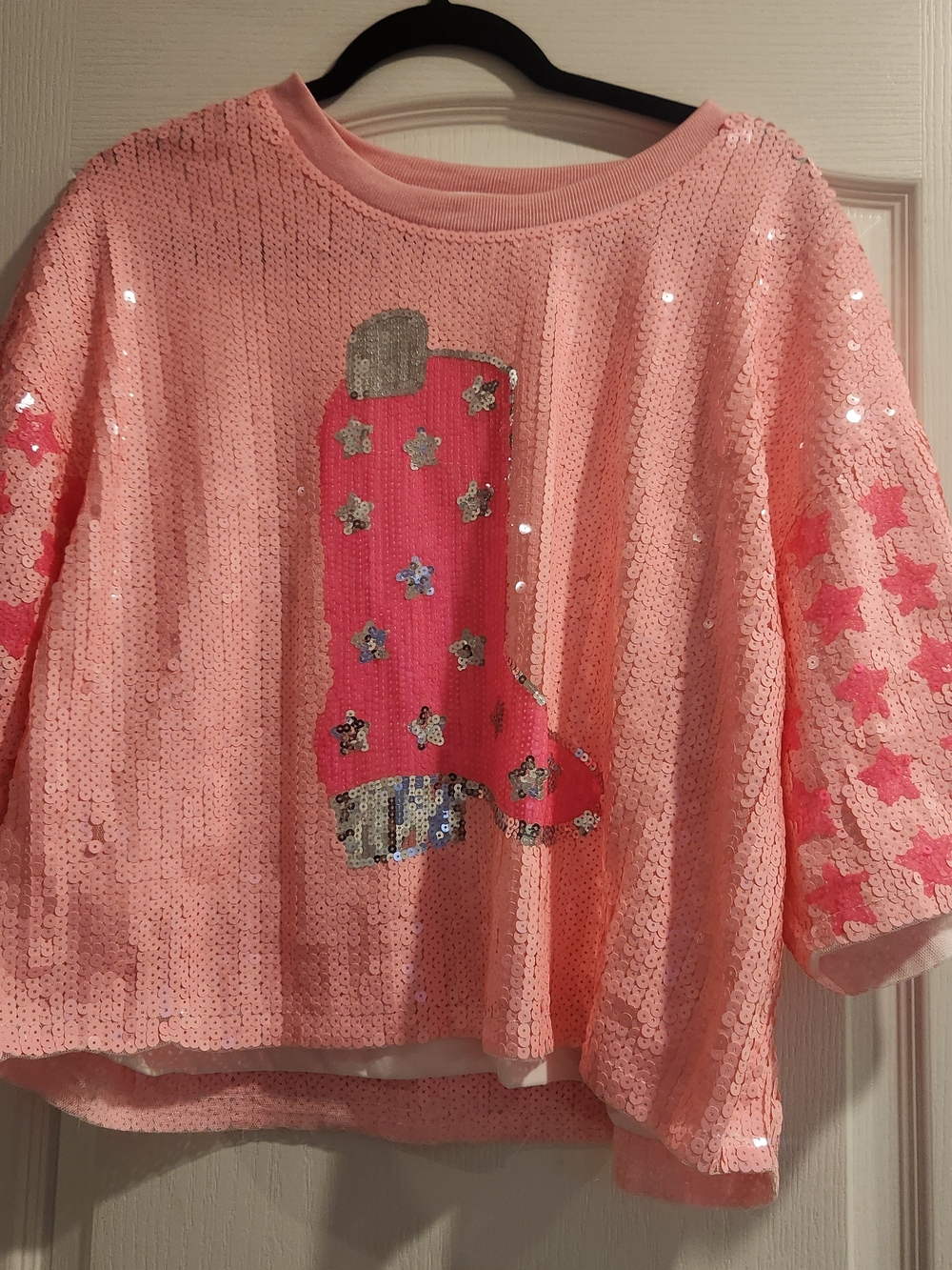 Main Strip Pink Sequin Cowboy Boot Top L GUC